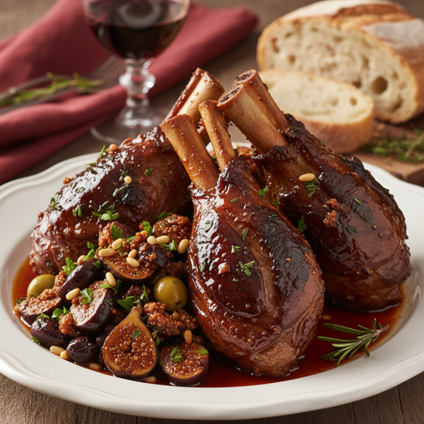 Merlot-Braised Lamb Shanks with Fig and Olive Relish recipe