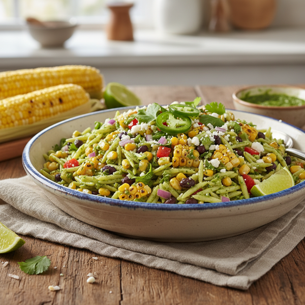 Mexican-inspired Roasted Corn & Orzo Salad with Creamy Cilantro Pesto recipe