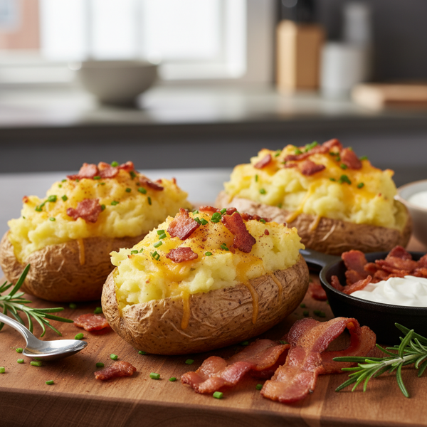 Microwave Twice-Baked Potatoes with Crispy Bacon recipe