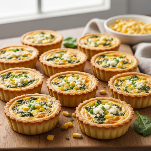 Mini Cheese, Corn, and Spinach Quiches recipe