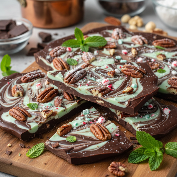 Minty Pecan Bliss Chocolate Bark recipe