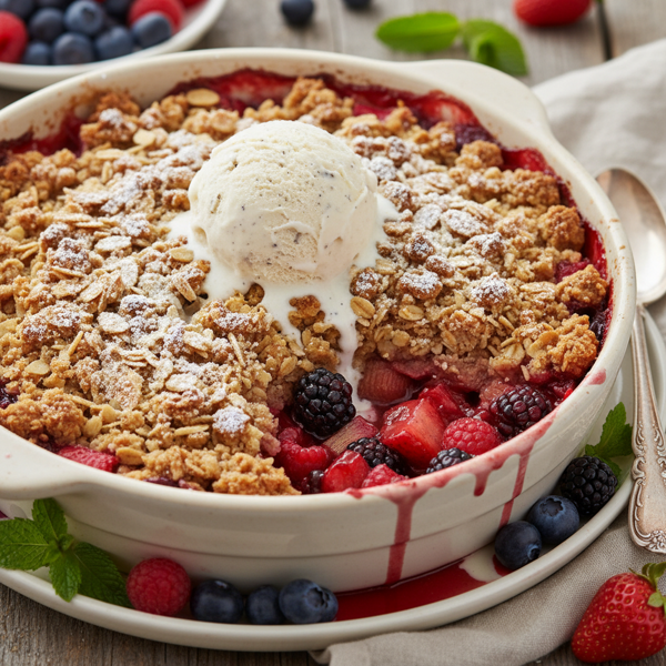 Mixed Berry Rhubarb Crumble Delight recipe