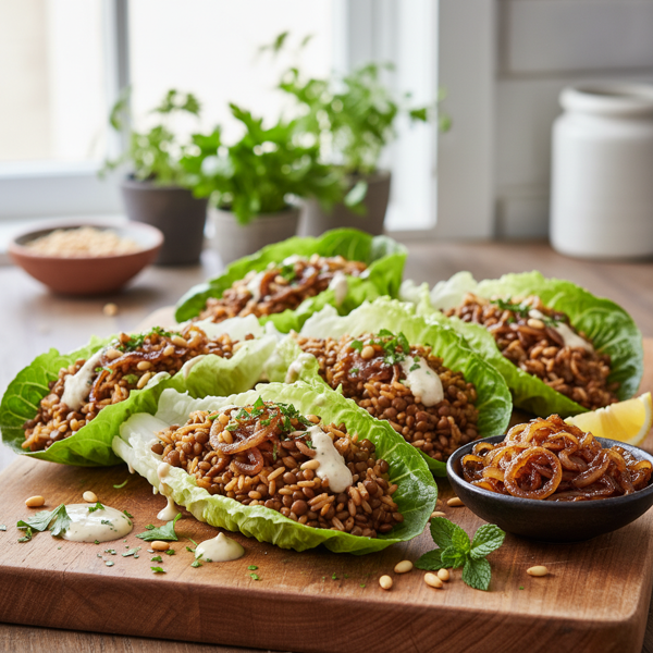Mjadra Lettuce Wraps with Caramelized Onions recipe