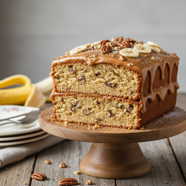 Moist Amish Banana Nut Cake with Decadent Penuche Frosting recipe