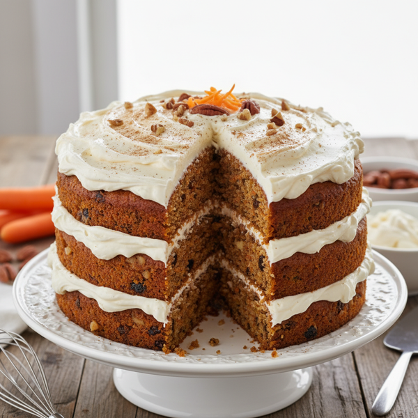 Moist Carrot Cake with Creamy Reduced-Fat Frosting recipe