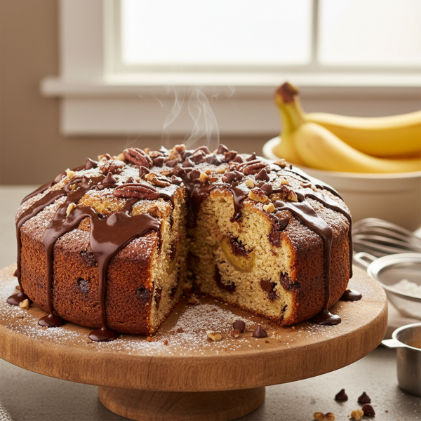 Moist Chocolate Chip Banana Delight Cake recipe