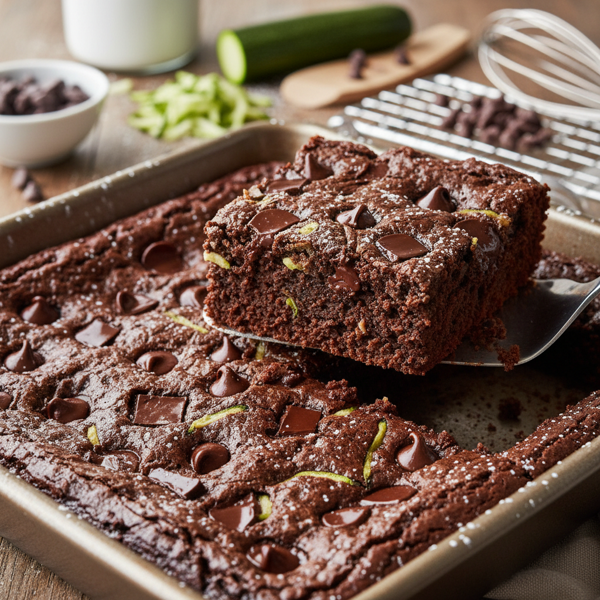 Moist Chocolate Chip Zucchini Brownies recipe