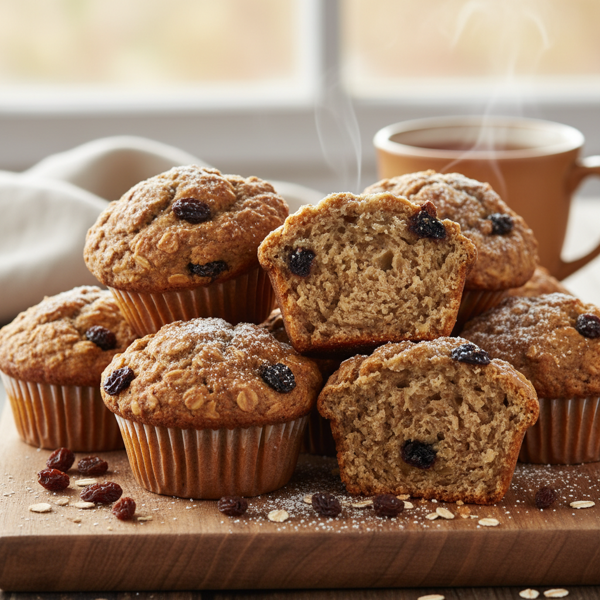Moist Oatmeal Bran Muffins with Raisins recipe