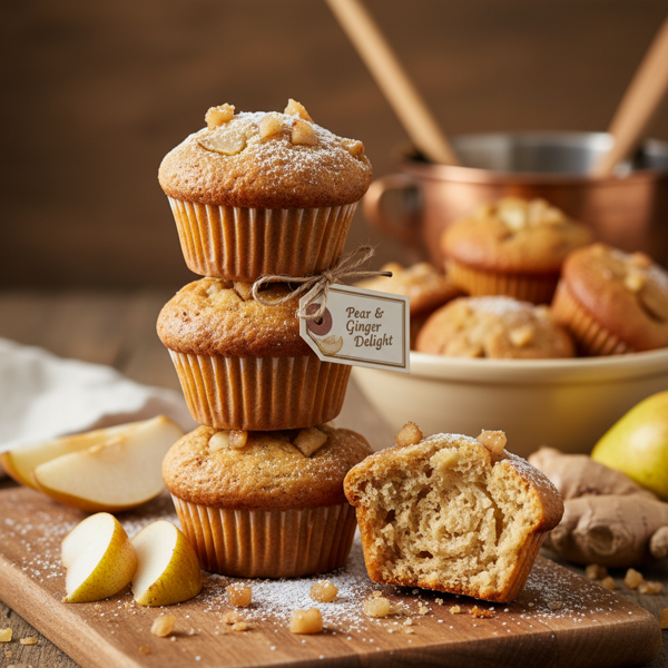 Moist Pear & Ginger Delight Muffins recipe