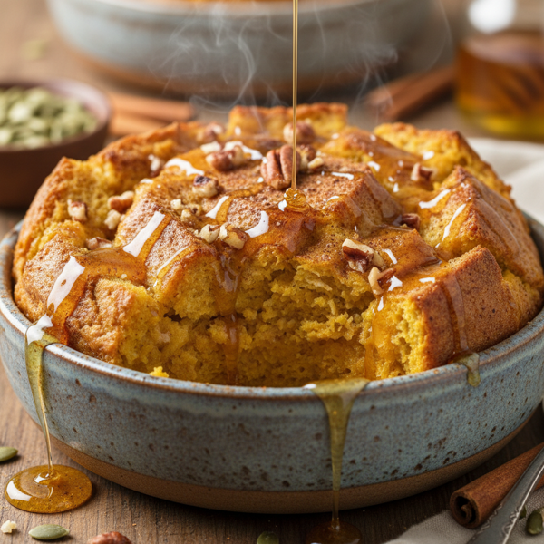 Moist Pumpkin Bread Pudding with Dutch Honey Drizzle recipe