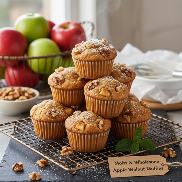 Moist & Wholesome Apple Walnut Muffins recipe