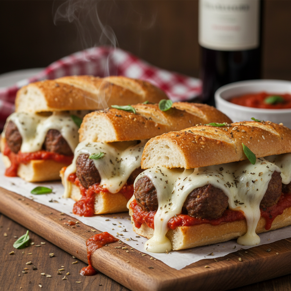 Molten Cheesy Meatball Submarine Sandwiches recipe