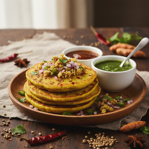 Moong Dal Pancakes with Spiced Toppings recipe