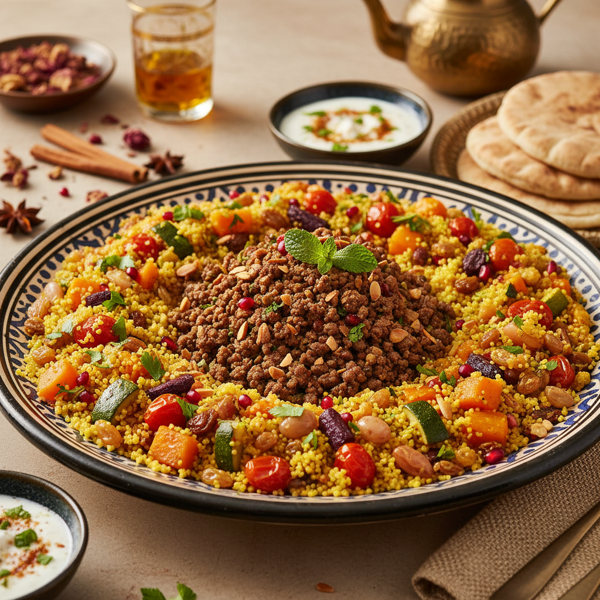 Moroccan-Spiced Mince and Colorful Couscous Medley recipe