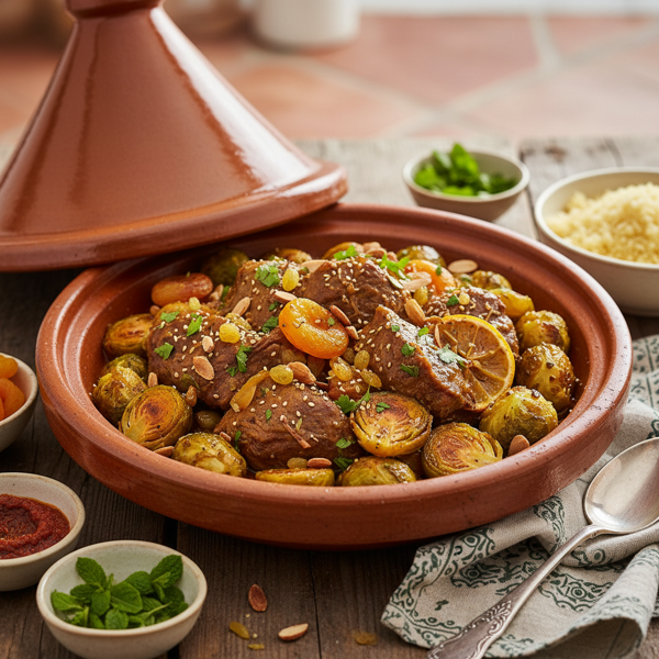Moroccan Beef Tagine with Savory Brussels Sprouts recipe