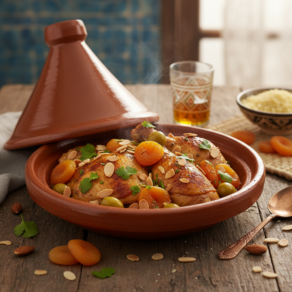 Moroccan Chicken Tagine with Apricots and Almonds recipe