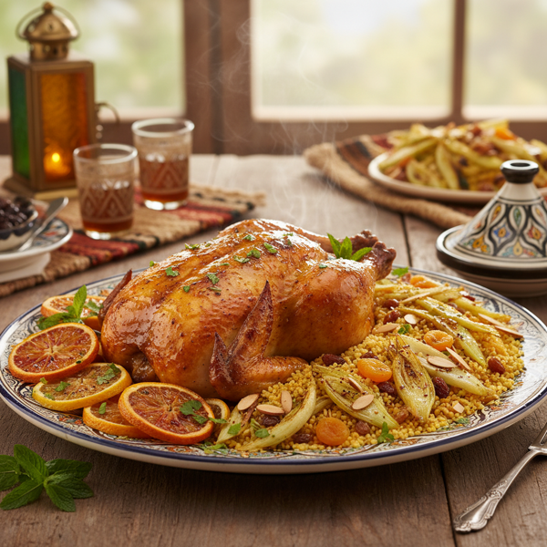 Moroccan Citrus Chicken with Sautéed Fennel and Couscous recipe
