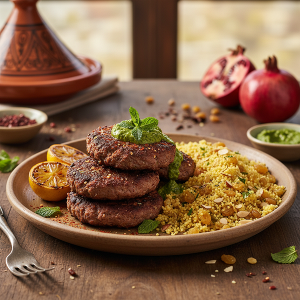 Moroccan Spiced Beef Patties with Couscous recipe