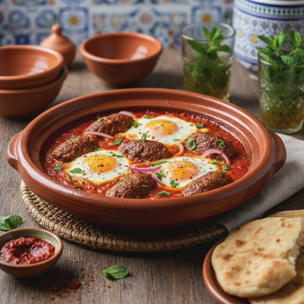 Moroccan Spiced Lamb Kefta with Eggs in Savory Tomato Sauce recipe