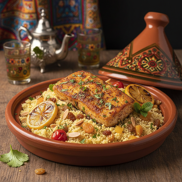Moroccan Spiced Monkfish with Couscous recipe