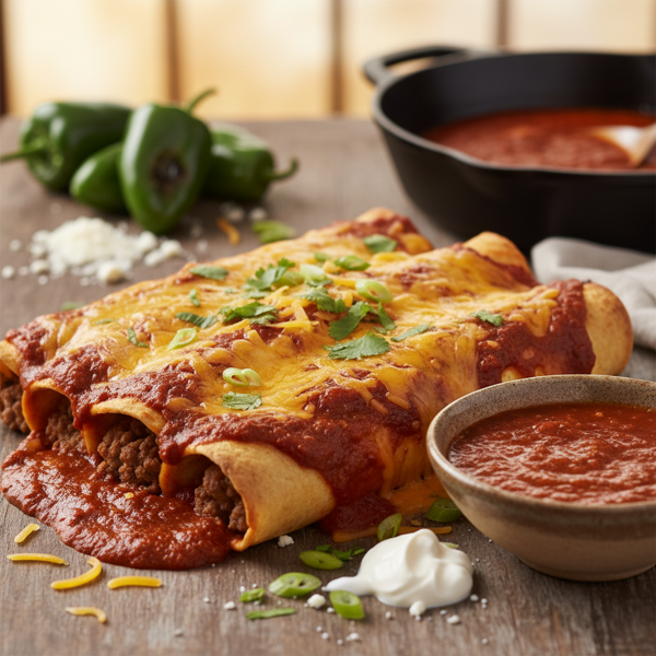 Mouthwatering Ground Beef Enchiladas with Homemade Chili Sauce recipe