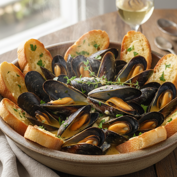 Mussels Steamed in White Wine and Cream Sauce recipe