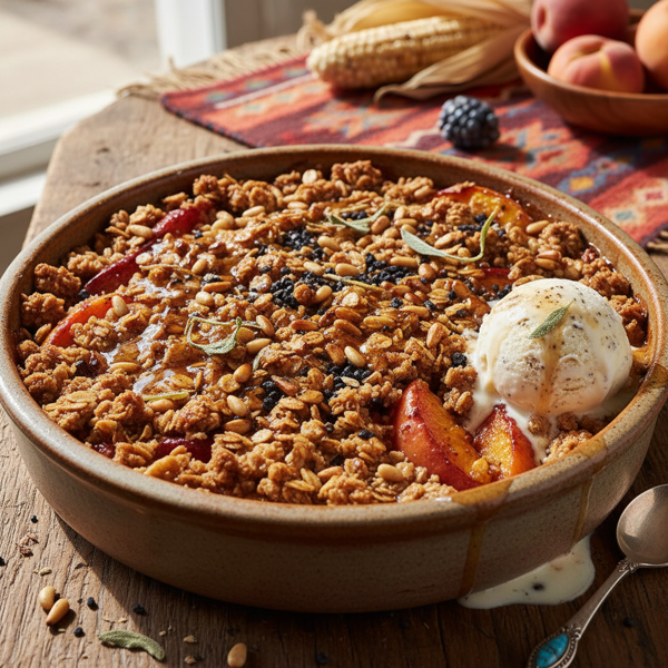 Navajo Inspired Peach Crisp with Pine Nuts recipe