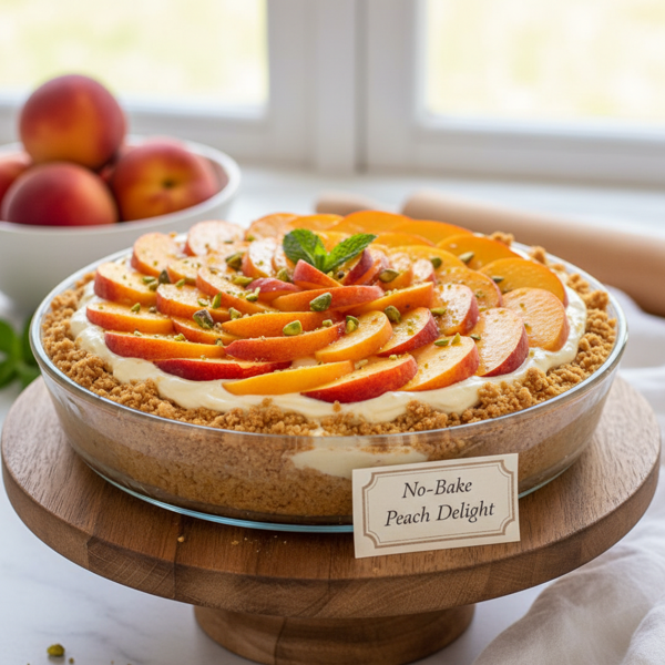 No-Bake Fresh Peach Delight Pie with Oil Crust recipe