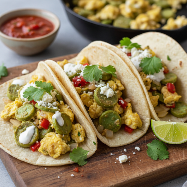 Nopalitos and Egg Breakfast Tacos with Fresh Cilantro recipe