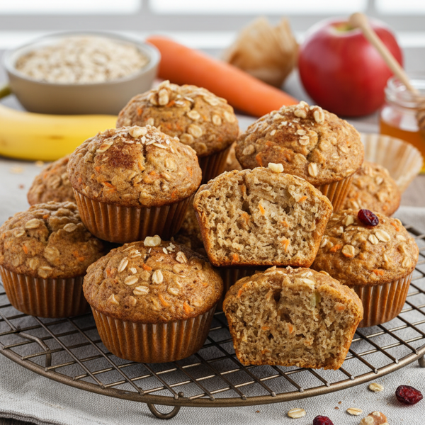 Nutritious Banana Carrot Apple Oat Bran Muffins recipe