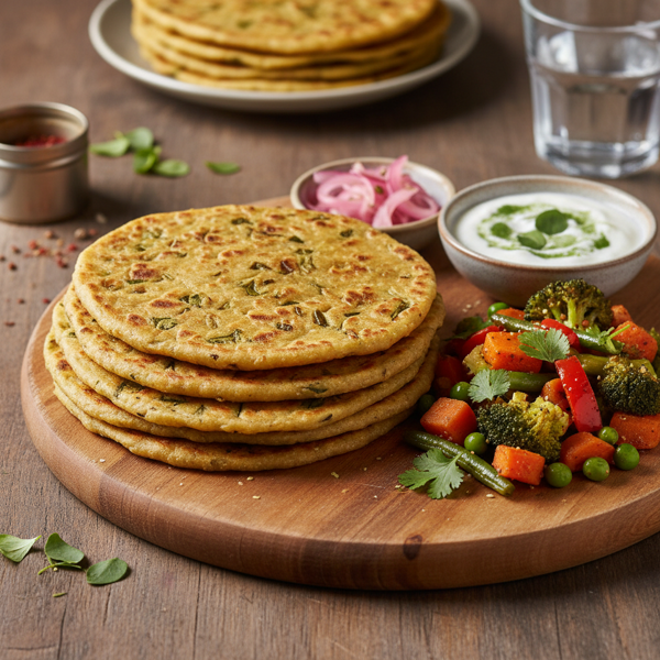 Nutritious Methi Paratha with Mixed Vegetables recipe