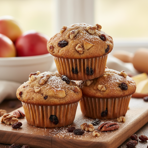 Nutty Apple Cinnamon Muffins with Raisins recipe
