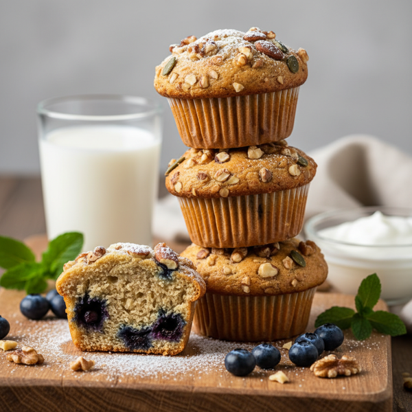 Nutty High Protein Blueberry Power Muffins recipe