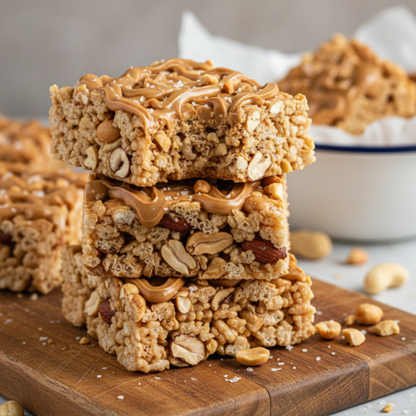 Nutty Peanut Butter Rice Crispy Squares recipe