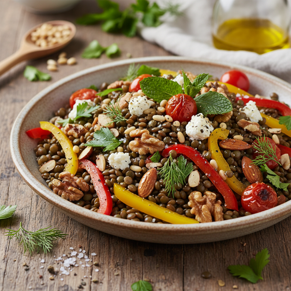 Nutty Puy Lentil Salad with Fresh Herbs and Peppers recipe