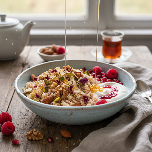 Nutty Rosewater Couscous Breakfast Bowl recipe
