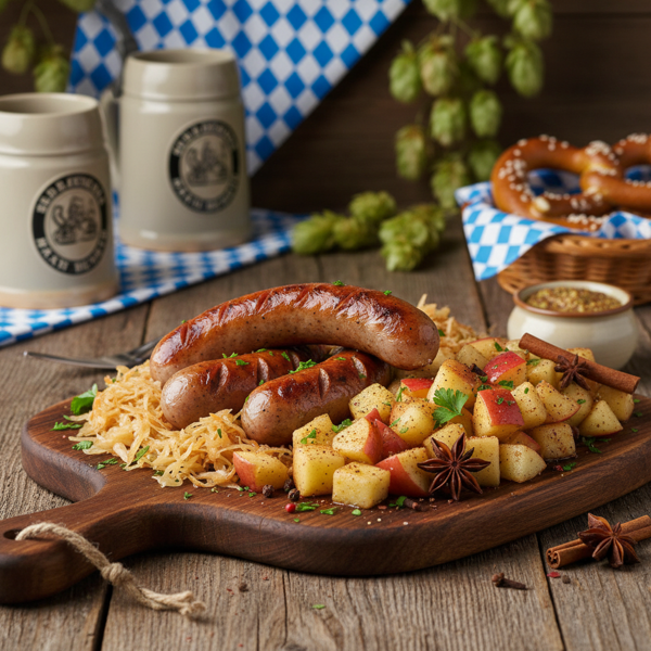 Oktoberfest Grilled Bratwurst with Sauerkraut and Spiced Apples recipe