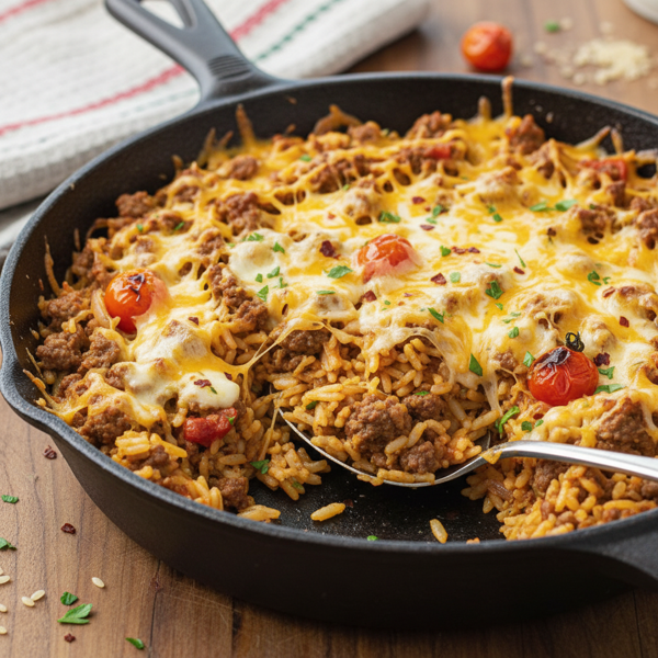 One-Pan Cheesy Beef and Rice Delight recipe