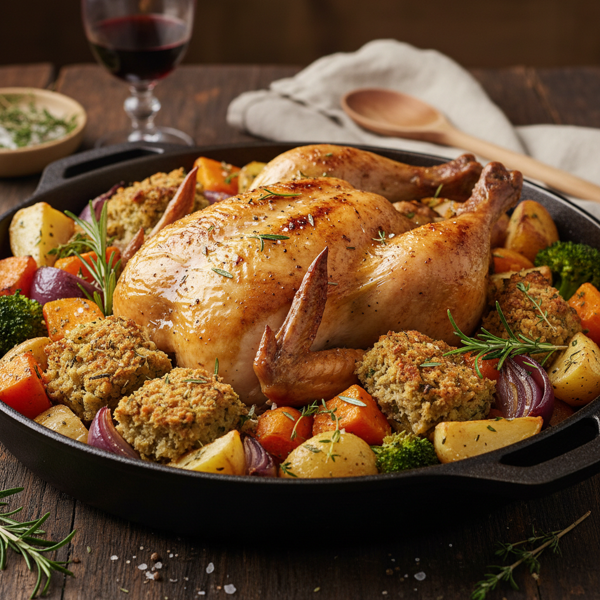One-Pan Chicken Bake with Savory Veggies and Stuffing recipe