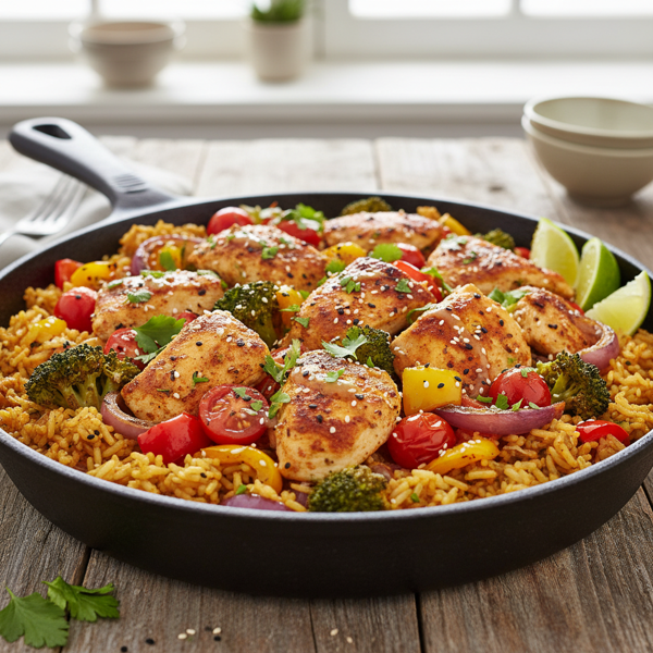 One-Pan Chicken and Veggie Rice Bowl recipe