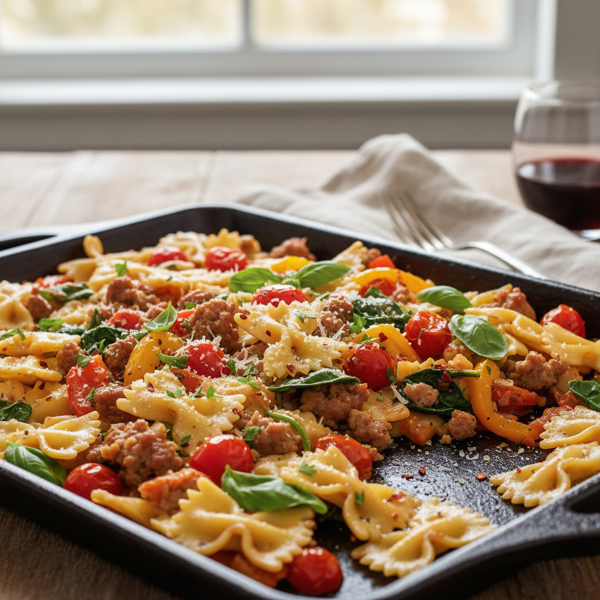 One-Pan Italian Sausage and Bow Tie Pasta Delight recipe