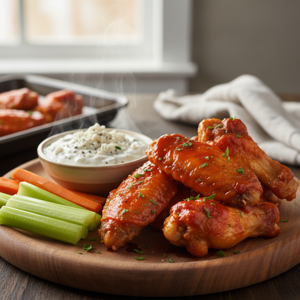 Oven-Baked Buffalo Chicken Wings with Homemade Blue Cheese Dip recipe