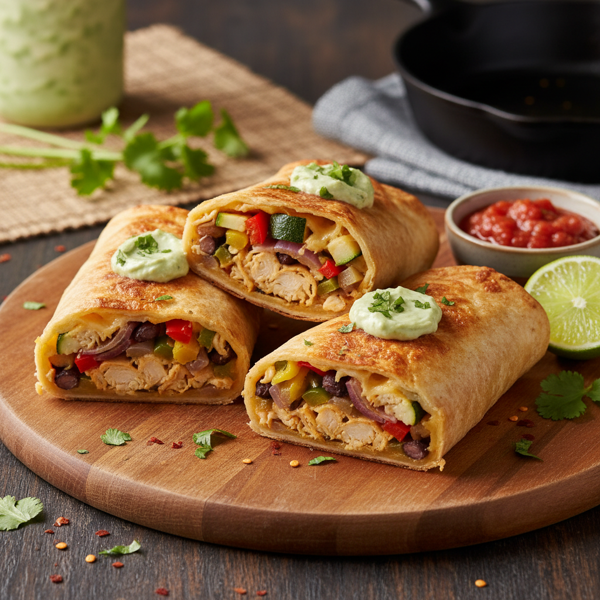 Oven-Baked Chicken and Veggie Chimichangas recipe