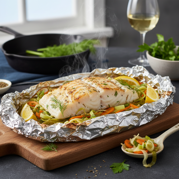 Oven-Baked Fish with Leeks and Carrots in Foil recipe