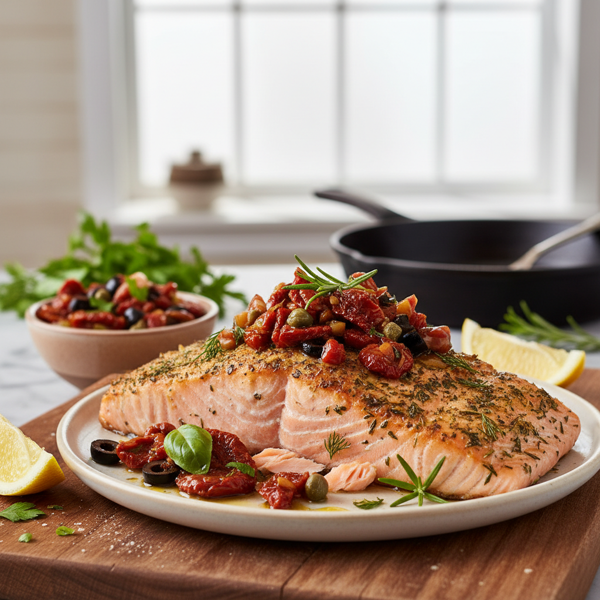Oven-Baked Herbed Salmon with Sun-Dried Tomato Salsa recipe