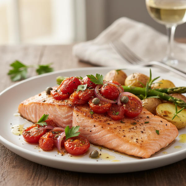 Oven-Baked Salmon with Tomato-Caper Delight recipe