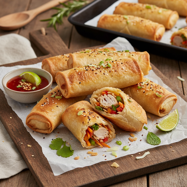 Oven-Crisped Turkey and Veggie Spring Rolls recipe