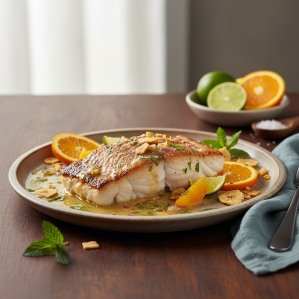 Pan-Seared Chilean Sea Bass with Citrus Moho Sauce recipe