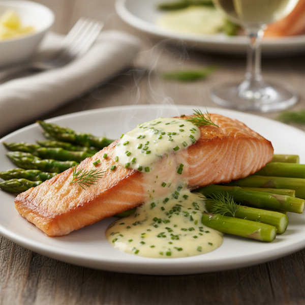 Pan-Seared Salmon with Asparagus and Chive Butter Sauce recipe