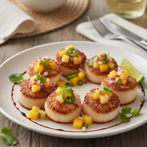 Pan-Seared Scallops with Tropical Fruit Salsa recipe